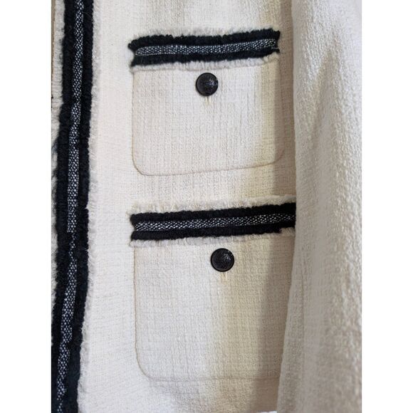 Talbots Piped Tweed Blazer 14 Cream Black Trim Quiet Luxury Old Money Academia - Picture 6 of 12